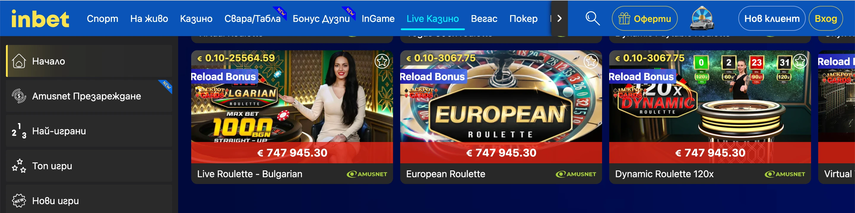 inbet live casino