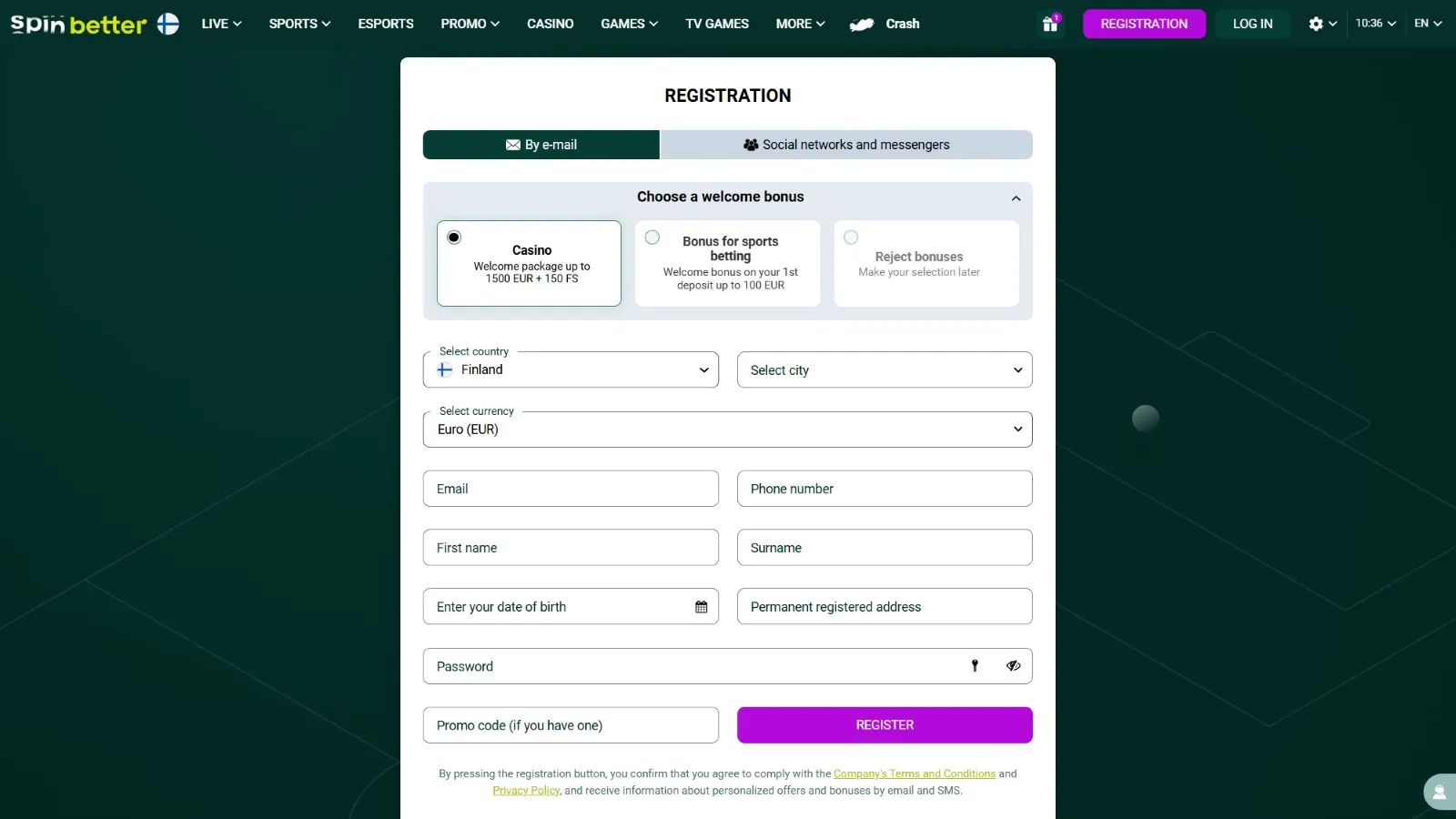 SpinBetter login